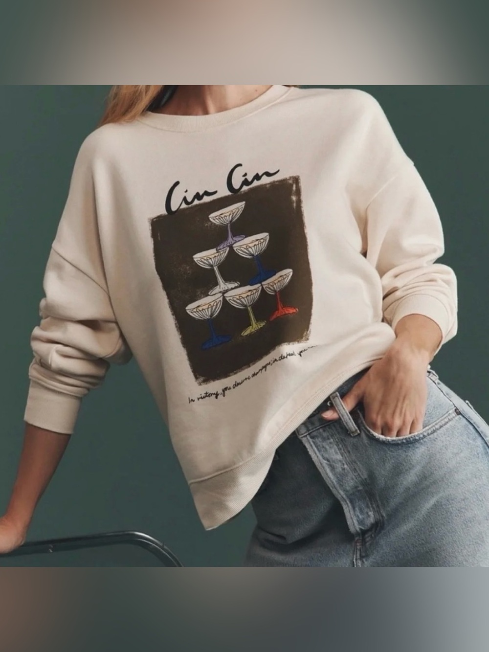 ANTHROPOLOGIE MAEVE X NATALIA BAGNIEWSKA CIN CIN COCKTAIL SWEATSHIRT